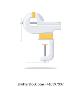 Bench vise. Vise tool. Flat vector illustration.