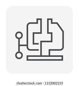 Bench vise or vice vector icon. That clamp tools, machine or equipment for welder, blacksmith using to grip or holding workpiece on table in workshop of industrial work i.e. welding, construction.