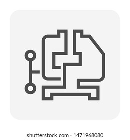Bench vise or vice vector icon. That clamp tools, machine or equipment for welder, blacksmith using to grip or holding workpiece on table in workshop of industrial work i.e. welding, construction.