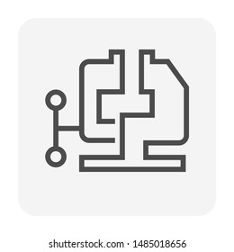 Bench vise or vice vector icon. That clamp tools, machine or equipment for welder, blacksmith using to grip or holding workpiece on table in workshop of industrial work i.e. welding, construction.