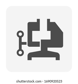 Bench vise or vice vector icon. That clamp tools, machine or equipment for welder, blacksmith using to grip or holding workpiece on table in workshop of industrial work i.e. welding, construction.