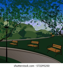 benches  parks alley background 