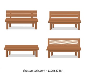 Benches set. Outdoor wooden benches. Vector illustration of a beautiful summer city park with urban background design.For relaxation.