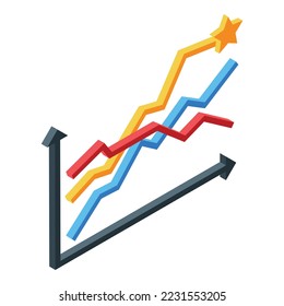 Icono de gráfico gráfico gráfico de gráfico de referencia vector isométrico. Rendimiento del indicador. Producto de coste