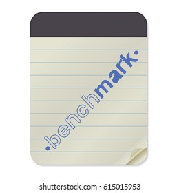 Benchmark- Hand Drawn Lettering on Notebook Template. Vector Illustration Quote. Handwritten Inscription Phrase for Presentation, T-shirt Print, Poster, Cover, Case Design.