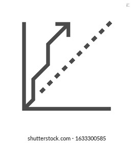 Benchmark and increasing graph or chart vector icon design with up arrow. That statistical data of testing performance to compare with database. Graphic element for report and presentation. 48x48 px.
