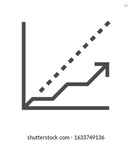 Benchmark and increasing graph or chart vector icon design with up arrow. That statistical data of testing performance to compare with database. Graphic element for report and presentation. 48x48 px.
