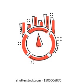 Benchmark measure icon in comic style. Dashboard rating vector cartoon illustration on white isolated background. Progress service business concept splash effect.