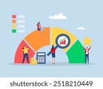 Benchmark performance or KPI key performance indicator
growth or KPI measurement result, businessman magnify benchmark metric graph scale.