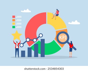 Benchmark-Performance oder KPI-Key-Performance-Indikator
Wachstum oder KPI-Messergebnis, Geschäftsmann vergrößern Benchmark Metric Graph Skala.