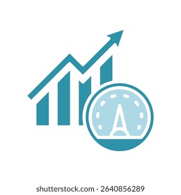 Benchmark Test dual tone blue color, mini illustration icon. use for modern concept, print, UI, UX kit, web and app development. Vector related to product offering, marketing, business.