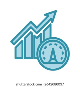 Benchmark Test dual tone blue color, mini illustration icon. use for modern concept, print, UI, UX kit, web and app development. Vector related to product offering, marketing, business.