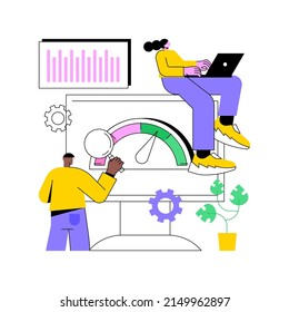 Prueba de referencias comparativas de la ilustración abstracta del vector de concepto. Software de evaluación comparativa, indicador de rendimiento del producto, prueba de carga, características de rendimiento, productos competitivos prueba metáfora abstracta.