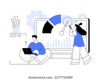 Prueba de referencias comparativas de la ilustración abstracta del vector de concepto. Software de evaluación comparativa, indicador de rendimiento del producto, prueba de carga, características de rendimiento, productos competitivos prueba metáfora abstracta.