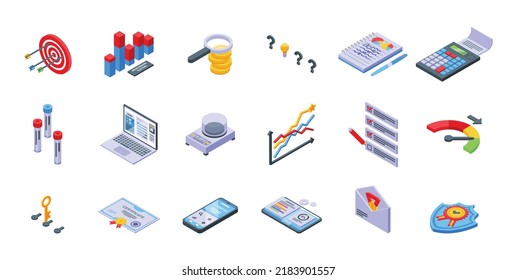 Los iconos de prueba de referencias comparativas establecen un vector isométrico. Preguntar a los expertos. Rentabilidad de verificación