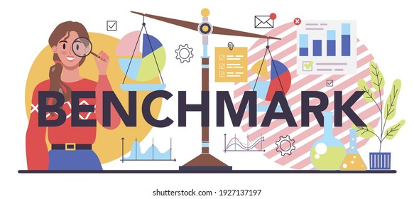 Benchmark typographic header. Idea of business development and improvement. Compare quality with competitor companies. Isolated flat vector illustration