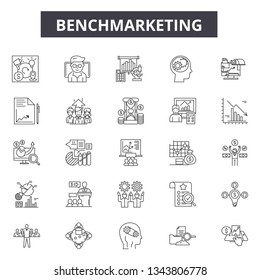 Benchmarketing line icons for web and mobile design. Editable stroke signs. Benchmarketing  outline concept illustrations