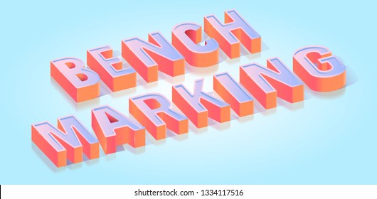 Benchmarking 3d Word, Glossy Extruded Text Title, Isometric Projection Vector Typography Template, Business Competition, Strategy Planning Concept, Web Banner Design Element on Gradient Background