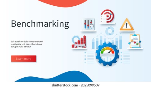 Benchmarking banner. Compare quality with other companies for improvement. Web vector illustrations in 3D style