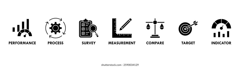 Benchmarking banner web icon vector illustration concept for the idea of business development and improvement with an icon of performance, process, survey, measurement, compare, target, and indicator
