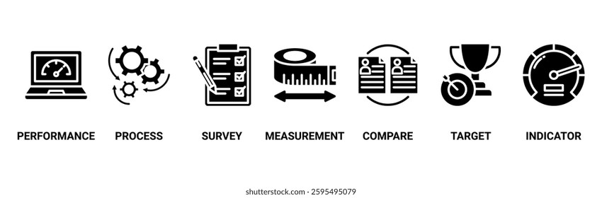 Benchmarking banner web icon vector illustration concept for the idea of business development and improvement with an icon of performance, process, survey, measurement, compare, target, and indicator