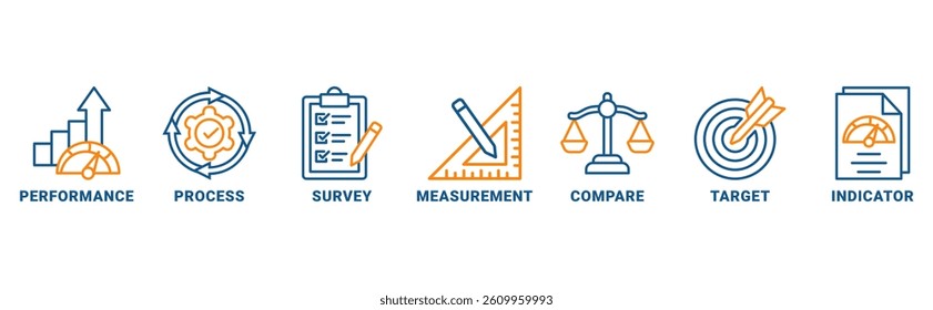 Benchmarking banner web icon vector illustration concept for the idea of business development and improvement with an icon of performance, process, survey, measurement, compare, target, indicator