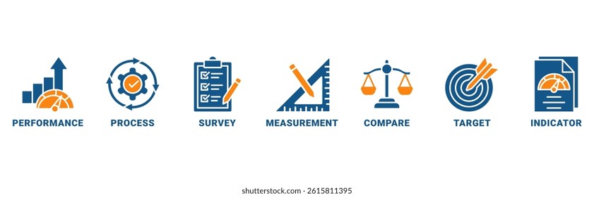Benchmarking banner web icon vector illustration concept for the idea of business development and improvement with an icon of performance, process, survey, measurement, compare, target, indicator