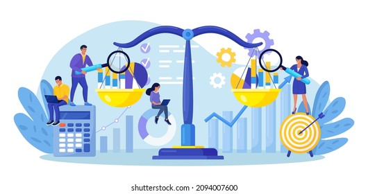 Benchmarking As Business Compare Tool For Improvement. Comparison Of Quality And Cost, Performance To Competitor Companies. Development Strategy, Plan And Method. Vector Illustration