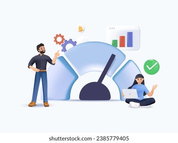 Benchmarking concept 3D illustration. Comparing business process, indicator, performance metrics to bests. Measuring, testing with analysis charts. 3D graphic vector illustrations set isolated white