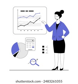 Benchmarking concept. Benchmark business development. Analysis financial statistics, data, graph, chart, report of a leader competitor's company. Vector illustration with line people for web design.