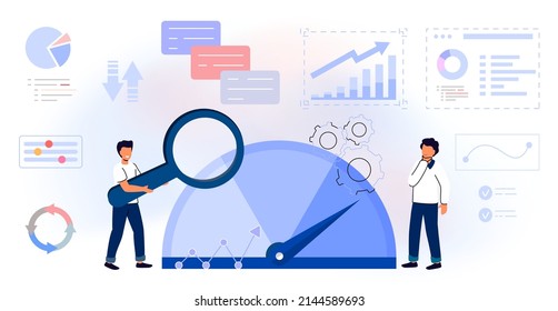 Concepto de evaluación comparativa Herramienta de comparación de negocios para la mejora Comparación de rendimiento, calidad y costes con empresas competidoras Idea de desarrollo de negocio de referencia Ilustración vectorial