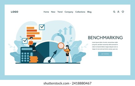 Benchmarking concept. Comparative analysis for business performance enhancement and strategic improvement planning. Flat vector illustration