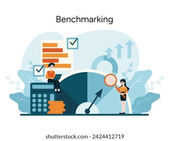 Benchmarking concept. Comparative analysis for business performance enhancement and strategic improvement planning. Flat vector illustration