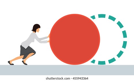 Benchmarking concept illustration, vector. Woman pushes the element. Bring up to standard benchmark.