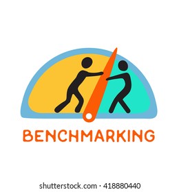 Benchmarking concept logo, Speedometer,  manometer or general indicators with needles, vector