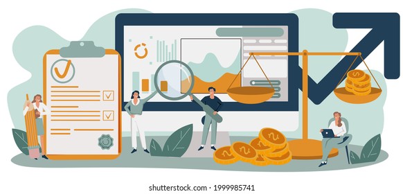 Benchmarking Concept Set. Idea Of Business Development And Improvement. Compare Quality With Competitor Companies. Isolated Flat Vector Illustration