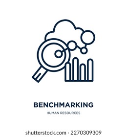 icono de referencia de la colección de recursos humanos. Delgado análisis de referencias lineales, negocios, icono de contorno de referencia aislado en fondo blanco. Signo de referencia de vector de línea, símbolo para web y móvil