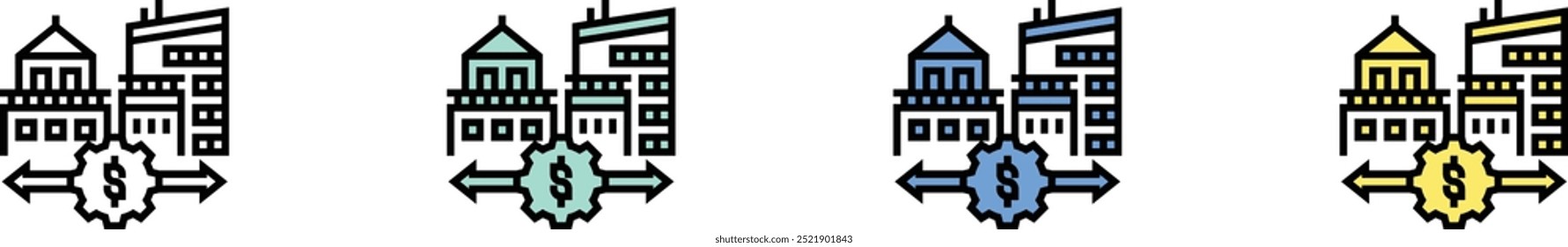 icono de evaluación comparativa. Esquema, diseño de estilo verde, azul y amarillo aislado sobre fondo blanco