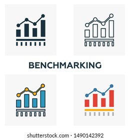 Juego de iconos de referencia. Cuatro elementos de estilos diferentes de la colección de iconos de administración de negocios. Iconos de referencia creativos rellenos, contornos, colores y símbolos planos.