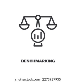 icono de referencia. Icono de referencia de línea delgada de la colección de recursos humanos. Vector de contorno aislado en fondo blanco. El símbolo de evaluación comparativa editable puede utilizarse en la web y en el móvil