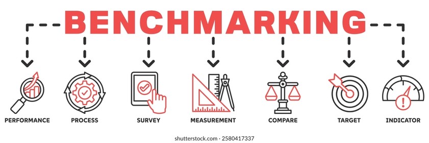 Benchmarking icon vector illustration banner web of performance, process, survey, measurement, compare, target, and indicator