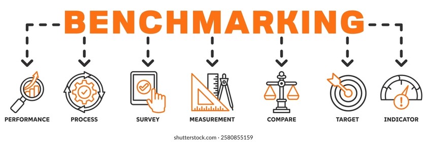Benchmarking icon vector illustration banner web of performance, process, survey, measurement, compare, target, and indicator