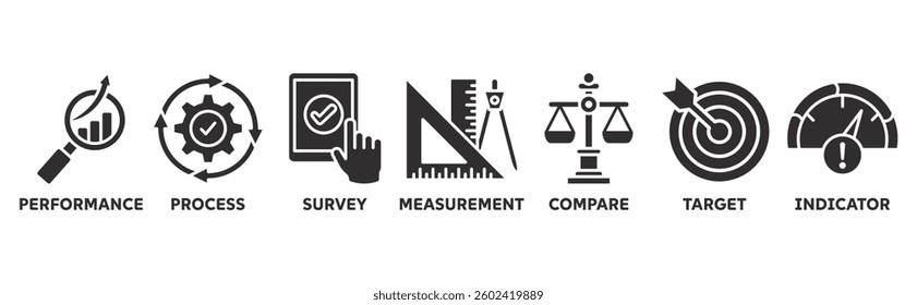 Benchmarking icon vector illustration icon set of performance, process, survey, measurement, compare, target, and indicator