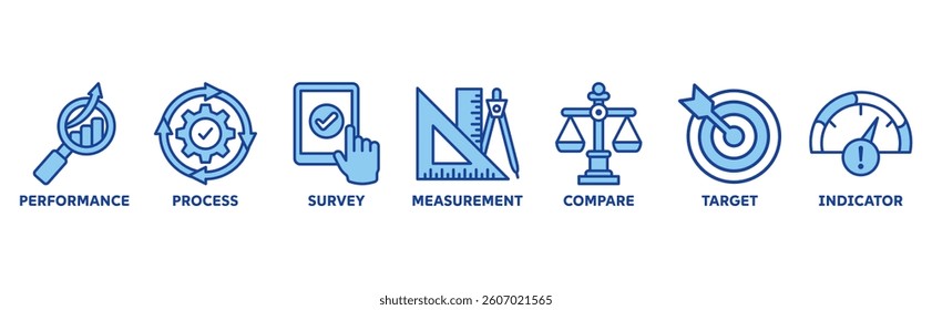 Benchmarking icon vector illustration icon set of performance, process, survey, measurement, compare, target, and indicator