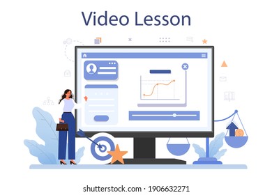 Comparación de servicio o plataforma en línea. Idea de desarrollo y mejora empresarial. Comparar con competidores. Lección de video en línea. Ilustración vectorial plana aislada