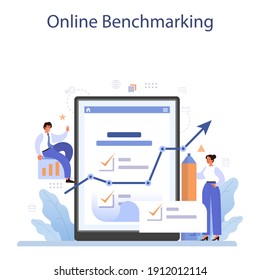 Benchmarking online service or platform. Idea of business development and improvement. Compare with competitors. Online benchmarking. Isolated flat vector illustration