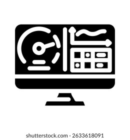 Benchmarking Pantalla de juego PC Glifo icono Vector. Benchmarking Pantalla de juego PC signo. Ilustración de símbolo aislado