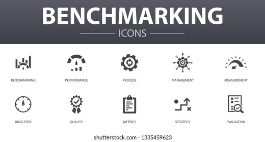 benchmarking simple concept icons set. Contains such icons as performance, process, management, indicator and more, can be used for web, logo, UI/UX