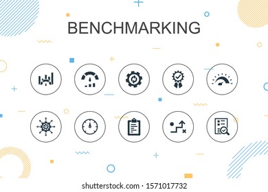 benchmarking trendy Infographic template. Thin line design with process, management, indicator icons