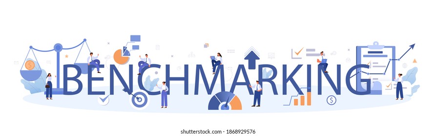 Encabezado tipográfico de referencia. Idea de desarrollo y mejora empresarial. Comparar calidad con empresas competidoras. Ilustración vectorial plana aislada